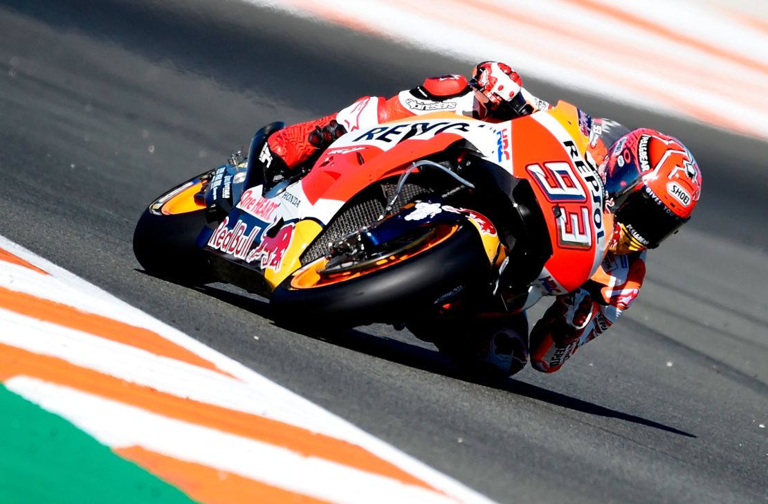 Marc Marquez on track at Sunday's MotoGP title-decider in Valencia. 