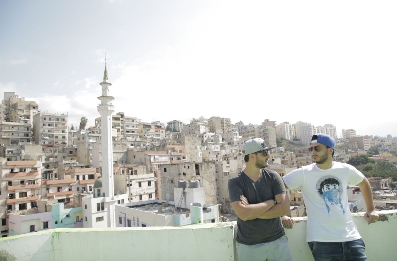 Omar (left) and Mohamed Kabbani on a rooftop in Tripoli.