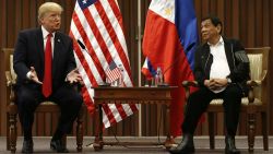 Philippine President Rodrigo Duterte (2-L) and US President Donald Trump (L) hold a bilateral meeting on the sidelines of the 31st Association of Southeast Asian Nations (ASEAN) Summit at the Philippine International Convention Center in Manila on November 13, 2017. World leaders are in the Philippines' capital for two days of summits.  / AFP PHOTO / AFP PHOTO AND POOL / Rolex DELA PENA        (Photo credit should read ROLEX DELA PENA/AFP/Getty Images)