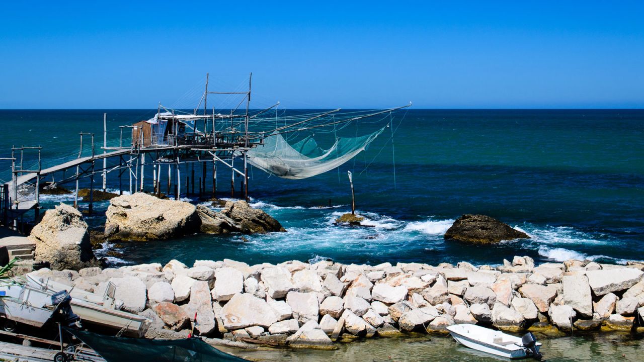 The Trabocchi Coast features old fishing net structures known as trabocchi.