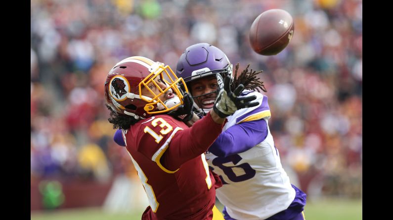 Washington wide receiver Maurice Harris makes <a href="index.php?page=&url=https%3A%2F%2Ftwitter.com%2FNFL%2Fstatus%2F929774817665888256" target="_blank" target="_blank">a spectacular one-handed touchdown catch</a> against Minnesota's Trae Waynes on Sunday, November 12. It was the first touchdown catch of Harris' NFL career.