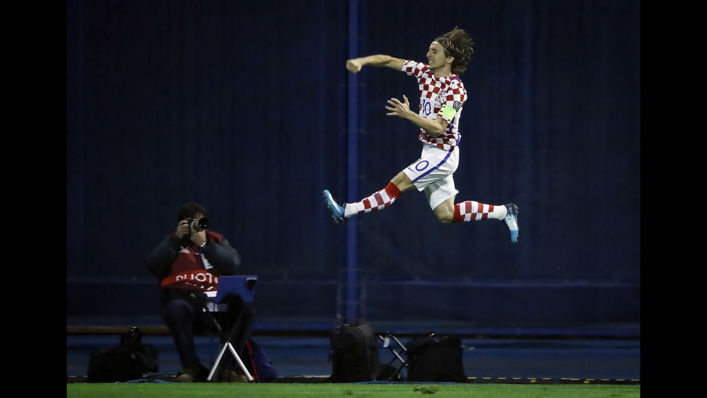 Croatian midfielder Luka Modric celebrates a goal during a World Cup playoff match against Greece on Thursday, November 9. The Croatians advanced to the World Cup with a 4-1 aggregate win.