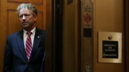 WASHINGTON, DC - NOVEMBER 13:  U.S. Sen. Rand Paul (R-KY) takes the elevator as he arrives at the Capitol for a vote November 13, 2017 in Washington, DC. Sen. Paul returned to Capitol Hill after he was attacked by his neighbor Rene Boucher and broke six of his ribs while mowing the lawn at his Kentucky home on November 3.  (Photo by Alex Wong/Getty Images)