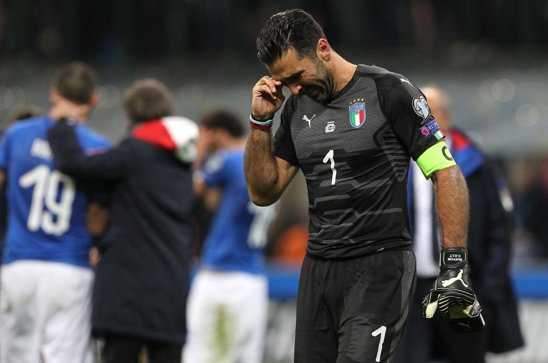 Buffon cries after Italy is eliminated.