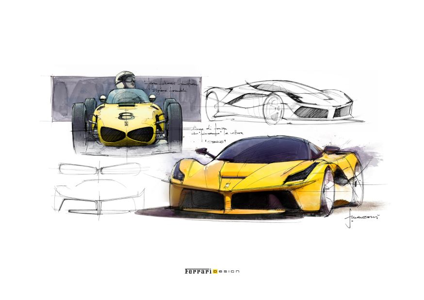 Design sketches like this show how Ferrari often references its heritage in even its cutting-edge new models.