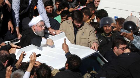 Iranian President Hassan Rouhani visits the in Sarpol-e Zahab town of Kermanshah, Iran.