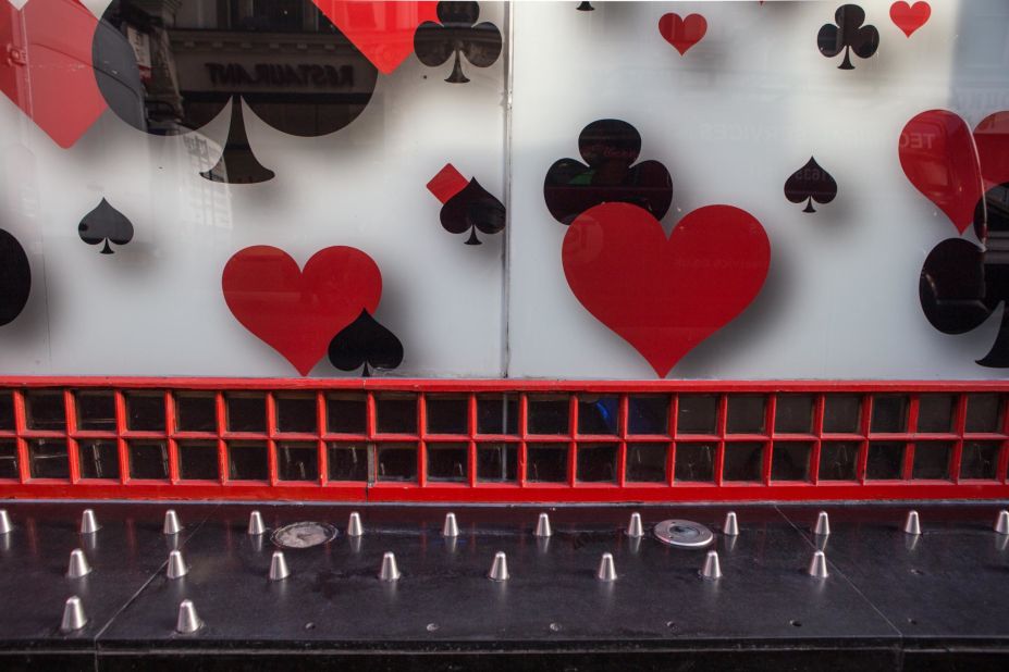<a href="https://www.crisis.org.uk/" target="_blank" target="_blank">Crisis UK</a>, a charity for homeless people, took photos of this hostile architecture outside a casino on Wardour Street, in the capital's busy Soho district.