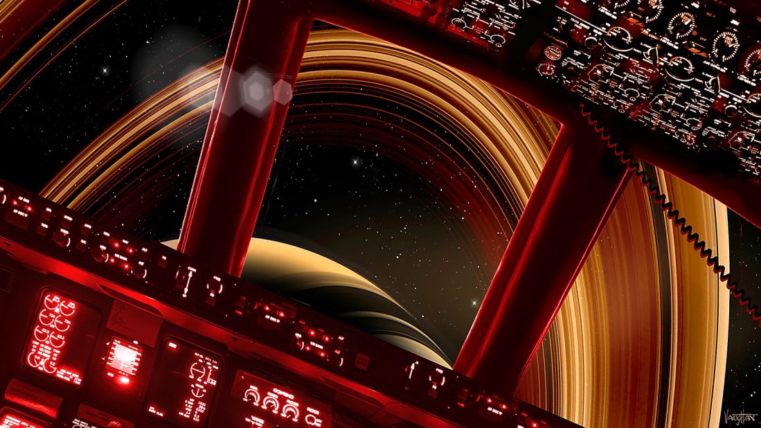 Asgardia has to gain recognition from other countries as a state before it can proceed. Here, a rendering by Asgardia shows Saturn through the window of a spacecraft.