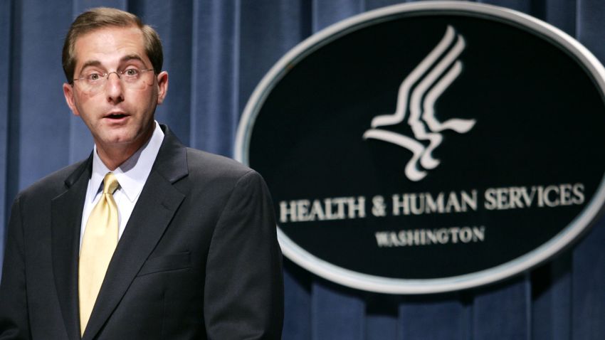 Deputy Health and Human Services Secretary Alex Azar meets reporters at the HHS Department in Washington, Thursday, June 8, 2006 to announce the approval of Gardasil, the first vaccine developed to protect women against cervical cancer.  (AP Photo/Evan Vucci)