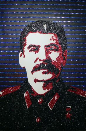 "I also did highly decorated tyrants, such as Stalin. He, for example, is resplendent in his diamond-dusted finery. The regimented lines of sequins are torn and decimated representing (Stalin's) purges of his general staff, his paranoia and fear of any opposition led him to facing Hitler on the doorstep of the Kremlin."