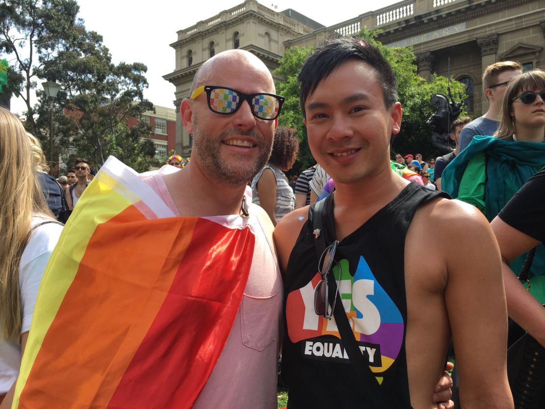 Brad Irvine, 45, and Paul Nguyen 30, have been together 14 months. "We were expecting a yes result but you just don't know. It was emotional as a couple as it's been a messed up time going through this whole thing," they told CNN.