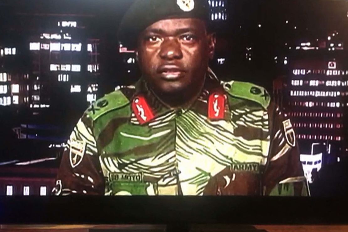 Maj. Gen. Sibusiso Moyo on November 15 announces the military's takeover of power.