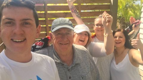 Ebony and Melissa celebrate the result with Ebony's family, brother Josh and her father Colin and mother Kylie.
