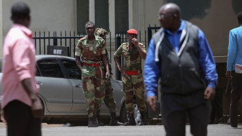 Soldiers seal off a main road to the parliament building in Harare on November 15.