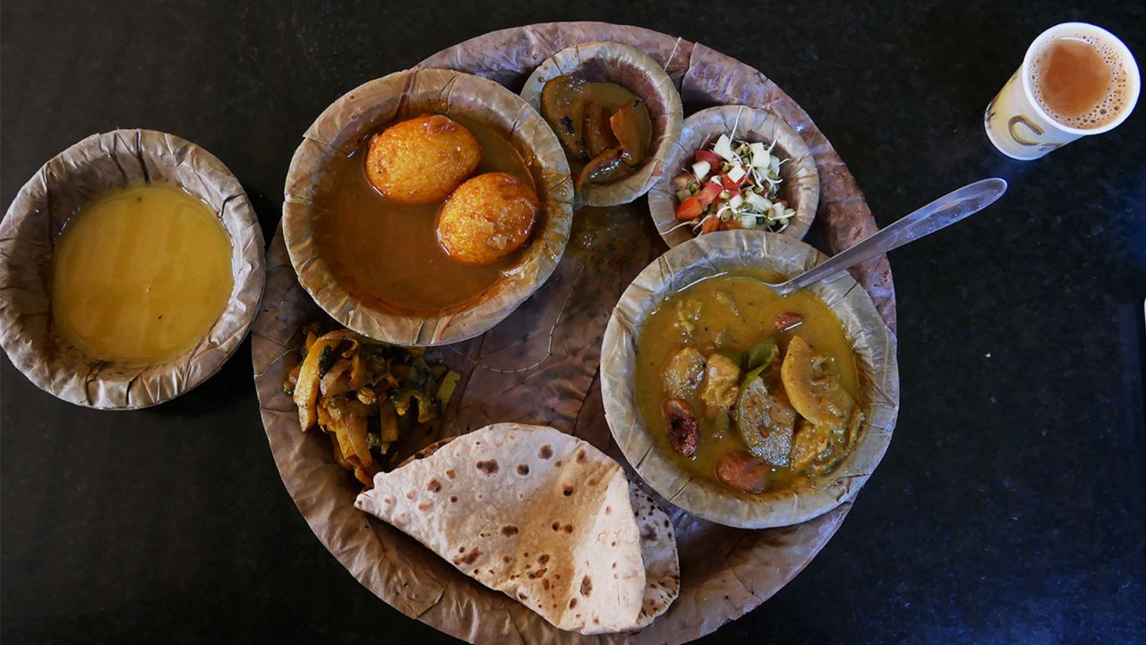 A typical Odisha thali served at Dipu's Kitchen in Puri.