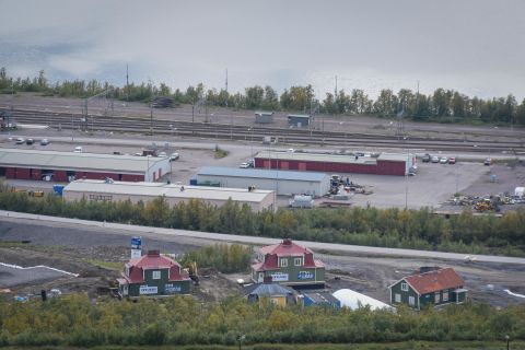 An aerial shot of New Kiruna was taken in August 2017, with the relocated houses in view. (jonassundberg.se / www.instagram.com/lightnw)