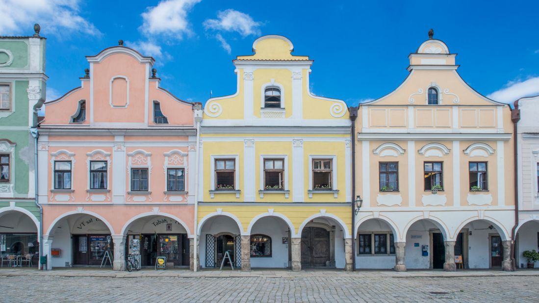 <strong>Telč:</strong> Filled with rows of gingerbread-style houses, Telč was founded in the 13th century as a royal water fort at the crossroads of the trade routes -- and it hasn't changed much since then.
