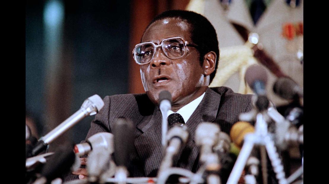 Robert Mugabe delivering a speech in 1986 in Harare.