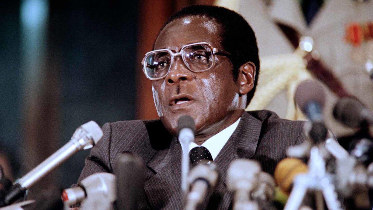 Robert Mugabe delivering a speech in 1986 in Harare.