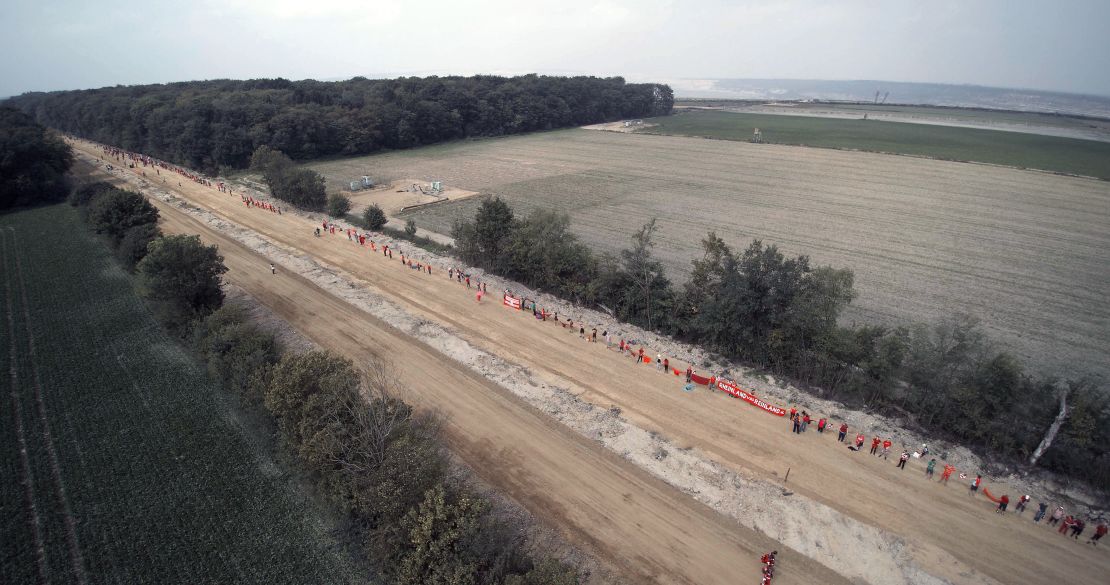 Activists protest at Hambach in August 2017.