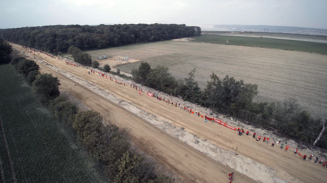 Activists protest at Hambach in August 2017.