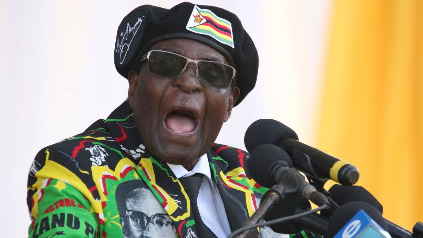 Zimbabwe's President Robert Mugabe delivers a speech during the Zimbabwe ruling party Zimbabwe African National Union- Patriotic Front (Zanu PF) youth interface Rally on November 4, 2017 in Bulawayo. / AFP PHOTO / ZINYANGE AUNTONY        (Photo credit should read ZINYANGE AUNTONY/AFP/Getty Images)