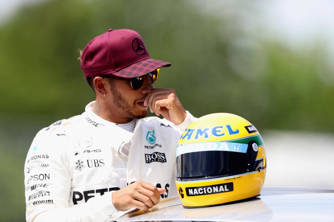 Lewis Hamilton was given a commemorative Senna helmet  after beating his previous record of 65 pole positions