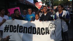 NEW YORK, NY - SEPTEMBER 07:  Immigrants' rights demonstrators march in protest of President Trump's decision on DACA on September 7, 2017 in the Queens borough of New York City. Make the Road New York organized the event in the diverse Jackson Heights neighborhood in support of young immigrants facing deportation who had been shielded by the Obama-era executive order Deferred Action for Childhood Arrivals (DACA), now set to expire next March.  (Photo by John Moore/Getty Images)