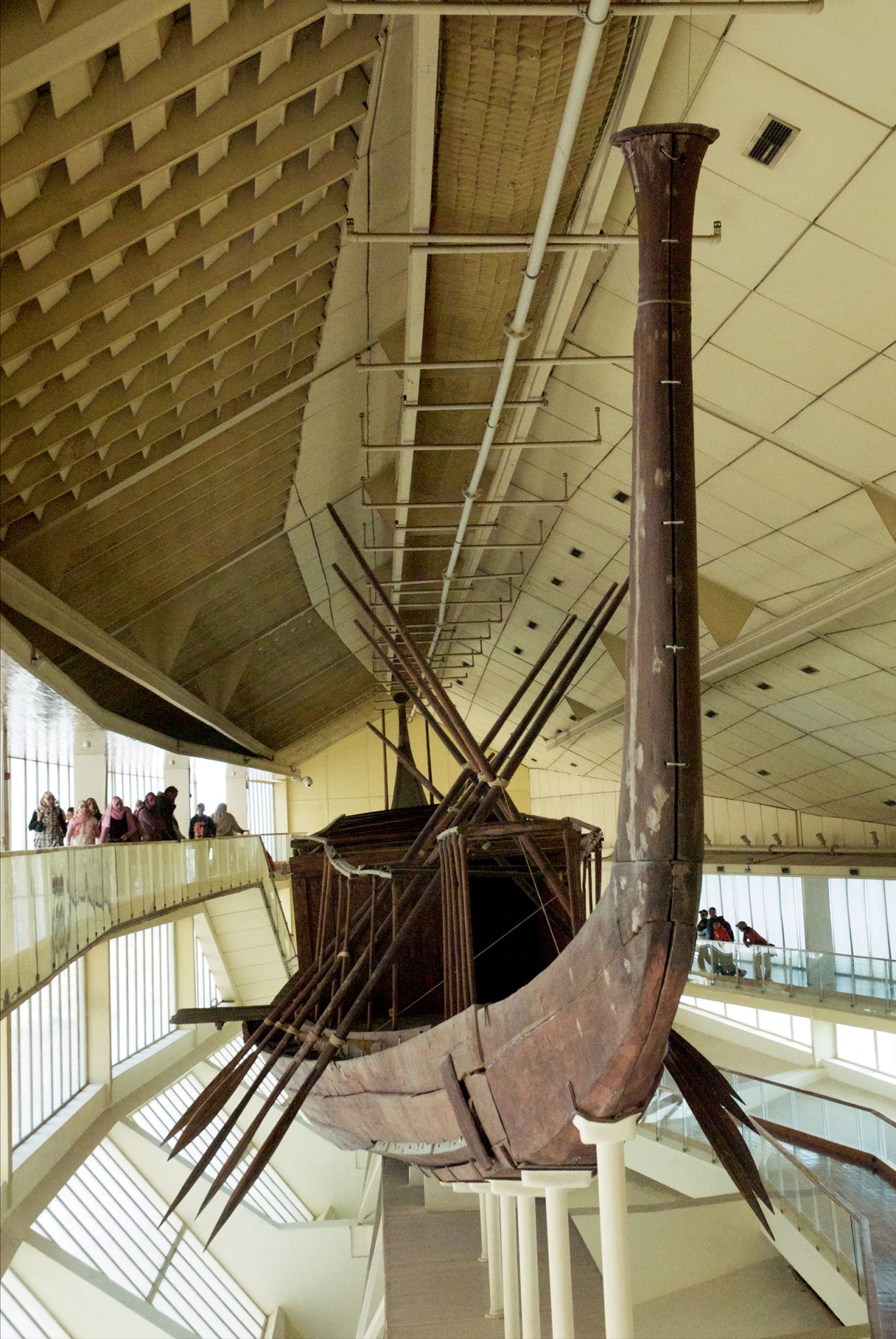 Khufu's boat was reconstructed from over 1,000 pieces and has been on public display since 1982. Lehner and Hawass differ in theories as to why pharaohs buried boats. Hawass believes Khufu's vessel was a "solar boat," used after death to transport Khufu on his daily trips across the sky, like the sun god Ra. Lehner meanwhile believes the boat was involved in Khufu's funeral and, as it was disassembled, was not intended for use in the afterlife.