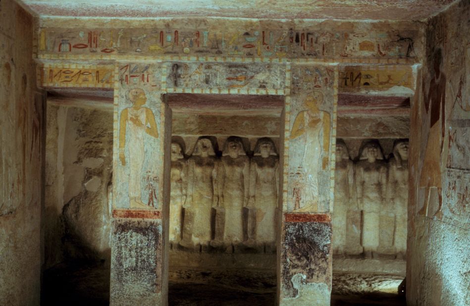 A chapel cut out of rock which belongs to the tomb of Queen Maresankh III, the granddaughter of Khufu and whose title included "King's Bodily Daughter" and "Royal Wife." The room features painted reliefs and ten carved statues of women.