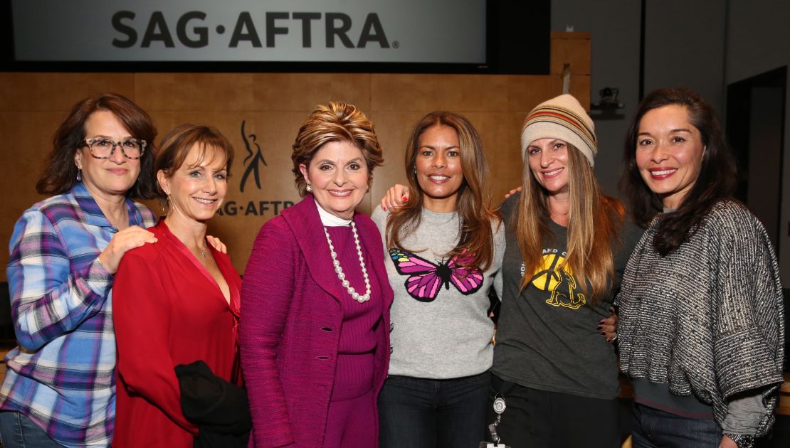 Debra Zane, SAG-AFTRA President Gabrielle Carteris, Gloria Allred, Lisa Vidal, Niki Caro and Liz Tan at a panel discussion about sexual harassment in the entertainment industry.