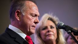 BIRMINGHAM, AL - NOVEMBER 16: Republican candidate for U.S. Senate Judge Roy Moore speaks as his wife Kayla Moore looks on during a news conference with supporters and faith leaders, November 16, 2017 in Birmingham, Alabama. Moore refused to answer questions regarding sexual harassment allegations and pursuing relationships with underage women. (Drew Angerer/Getty Images)