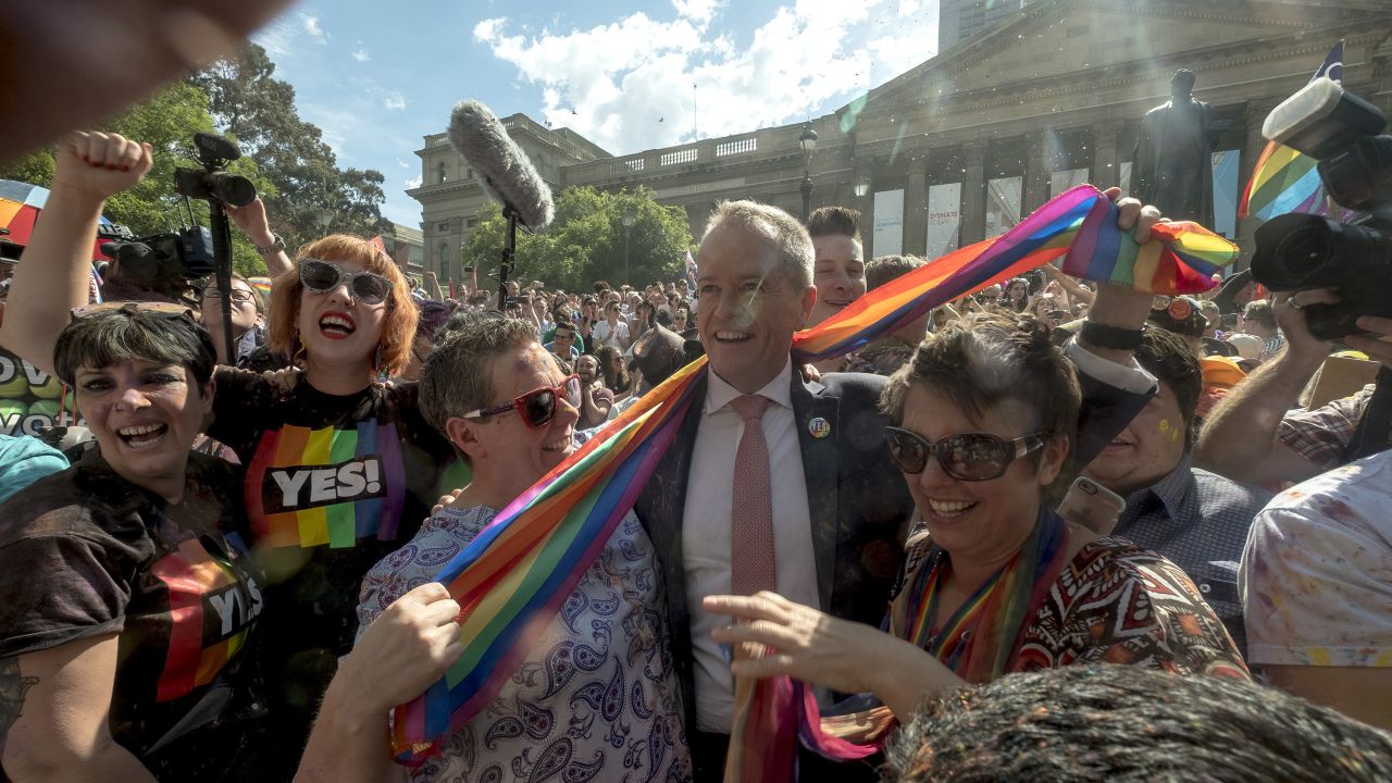 Australian opposition leader Bill Shorten joins celebrations in Melbourne on Wednesday, November 15, after it was announced that the country <a href="http://www.cnn.com/2017/11/14/asia/australia-same-sex-marriage-yes/index.html" target="_blank">had voted in favor of same-sex marriage.</a>