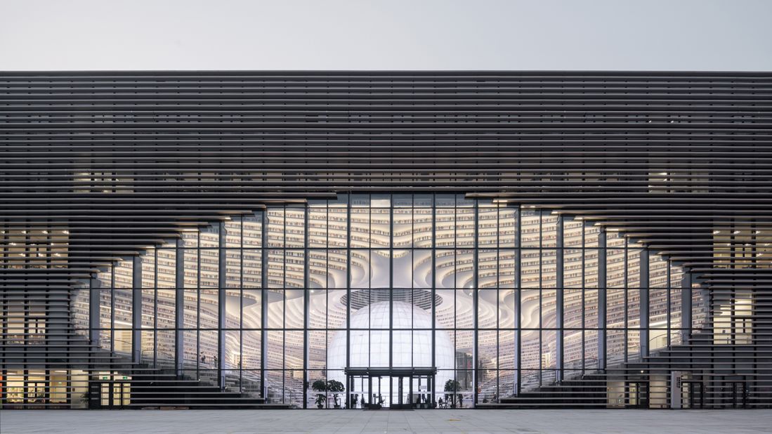 The atrium of the library is shaped like an eye. According to the architectural firm, "The eye is a recognizable feature of the design visible from inside and outside but also a fully functioning atrium with a capacity of 110."