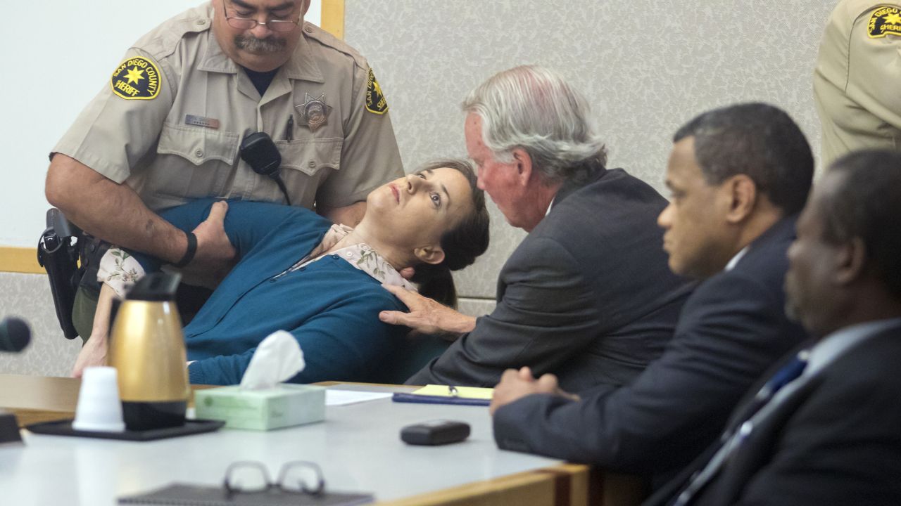 Diana Lovejoy faints in a courtroom in Vista, California, after <a href="http://www.sandiegouniontribune.com/news/courts/sd-no-murderforhire-verdict-20171113-story.html" target="_blank" target="_blank">she was convicted</a> of attempted murder and conspiracy to commit murder on Monday, November 13. Authorities said Lovejoy was part of a botched murder-for-hire plot that targeted a man who is now her ex-husband. He was shot, but he survived.