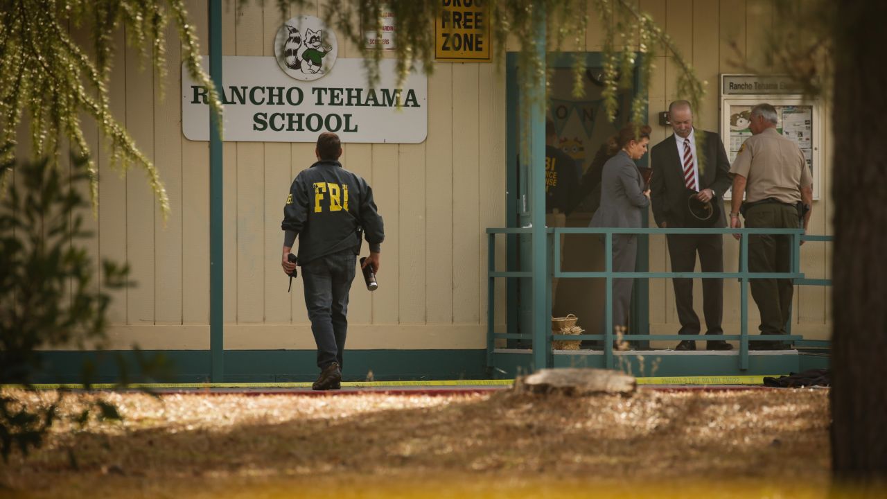 FBI agents are seen outside an elementary school after a shooting in Rancho Tehama, California, on Tuesday, November 14. A gunman <a href="http://www.cnn.com/2017/11/15/us/california-tehama-county-shootings/index.html" target="_blank">killed five people in the remote community,</a> but a much bigger death toll was averted when he was <a href="http://www.cnn.com/2017/11/14/us/california-tehama-county-shootings/index.html" target="_blank">unable to break into the elementary school.</a> The shooter, Kevin Neal, was killed by police at another site.