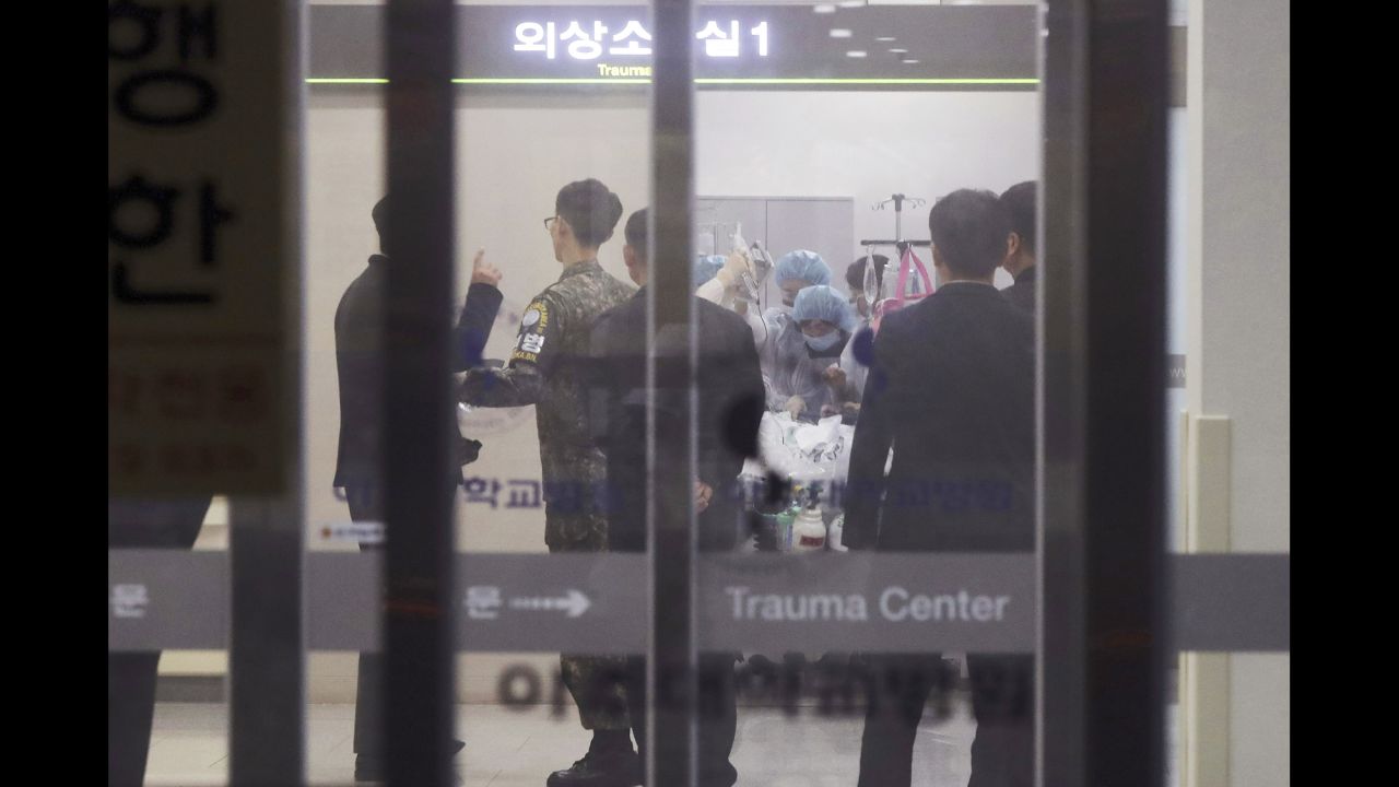 Medical care is given to an injured person, believed to be a North Korean soldier who defected, at a hospital in Suwon, South Korea, on Monday, November 13. The soldier <a href="http://www.cnn.com/2017/11/15/asia/north-korea-soldier/index.html" target="_blank">was shot five times by his former comrades</a> as he staged a daring break across the demilitarized zone.