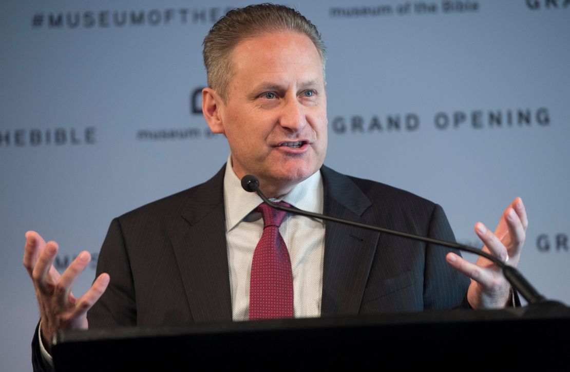 Steve Green, president of Hobby Lobby and chairman of the board of Museum of the Bible, speaks during a media preview of the new Museum of the Bible.