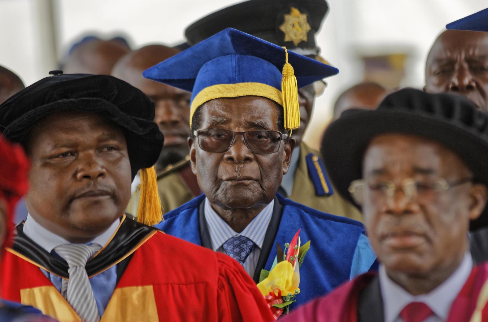 Mugabe arrives to preside over a student graduation ceremony at Zimbabwe Open University in November 2017. It was his first public appearance since the military <a href="index.php?page=&url=http%3A%2F%2Fwww.cnn.com%2F2017%2F11%2F15%2Fafrica%2Fgallery%2Fzimbabwe-political-unrest%2Findex.html" target="_blank">seized control of the nation</a> and placed him under house arrest.