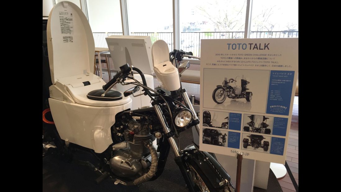 One of the museum's quirkiest exhibits is The Neo -- a poop-powered toilet motorcycle that the company used to travel across Japan to promote its green agenda a few years ago. 