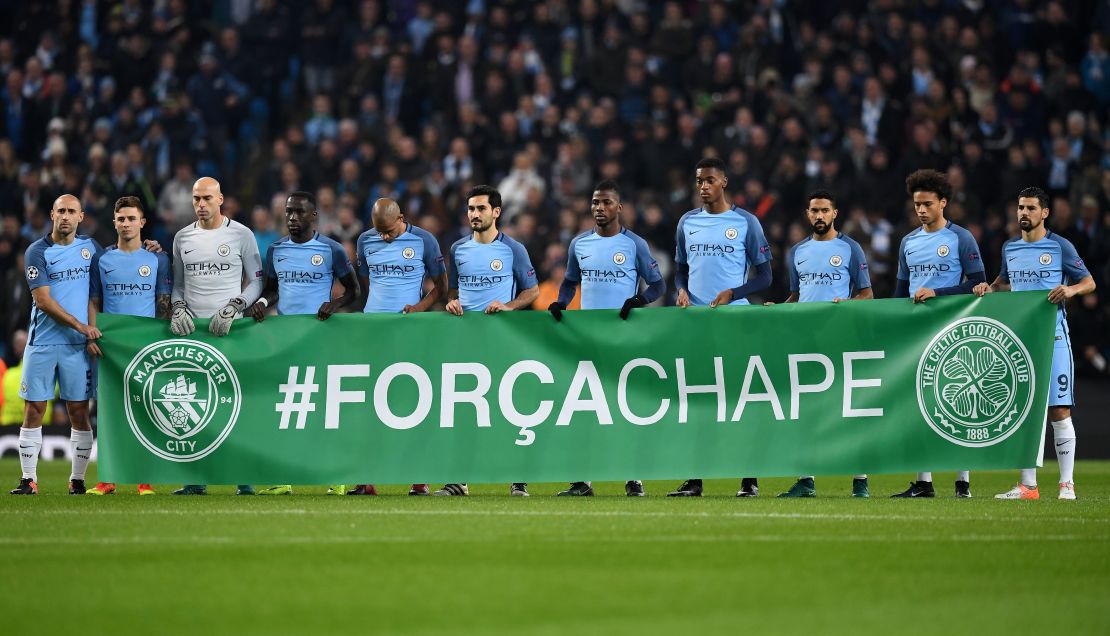 Manchester City pay tribute to Chapecoense ahead of their Champions League game against Celtic