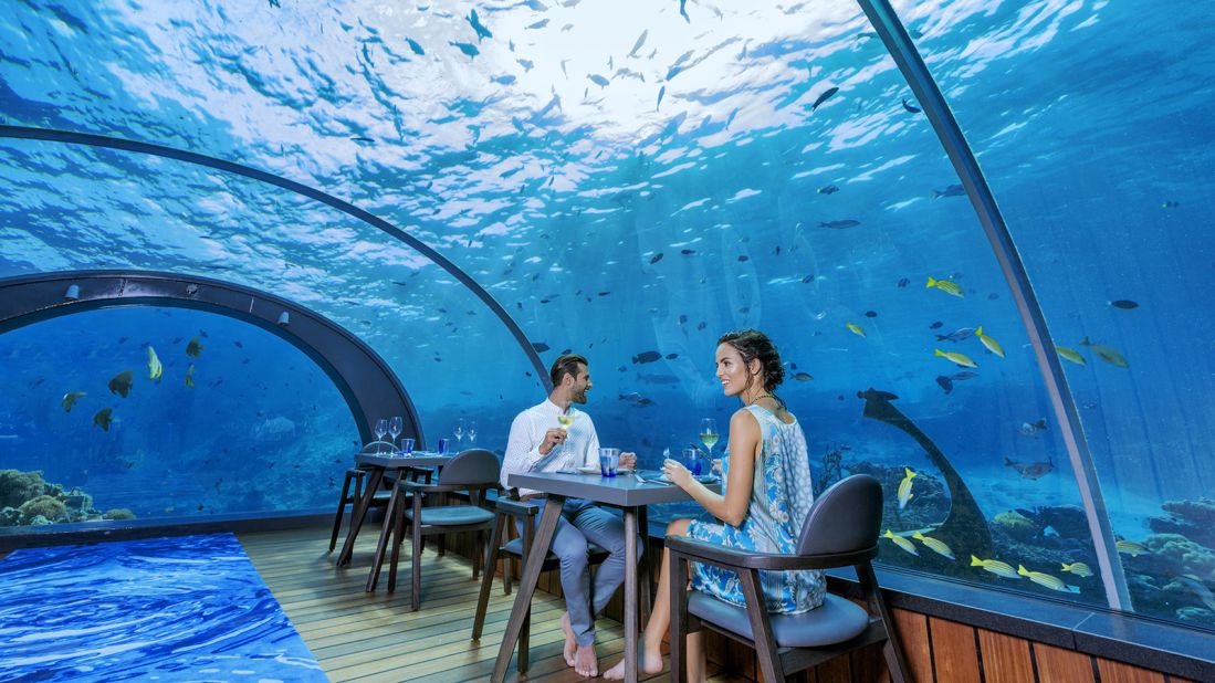<strong>Dine with the fishes:</strong> How did it get its name? The restaurant is located 5.8 meters (about 19 feet) below the surface, giving it its name.