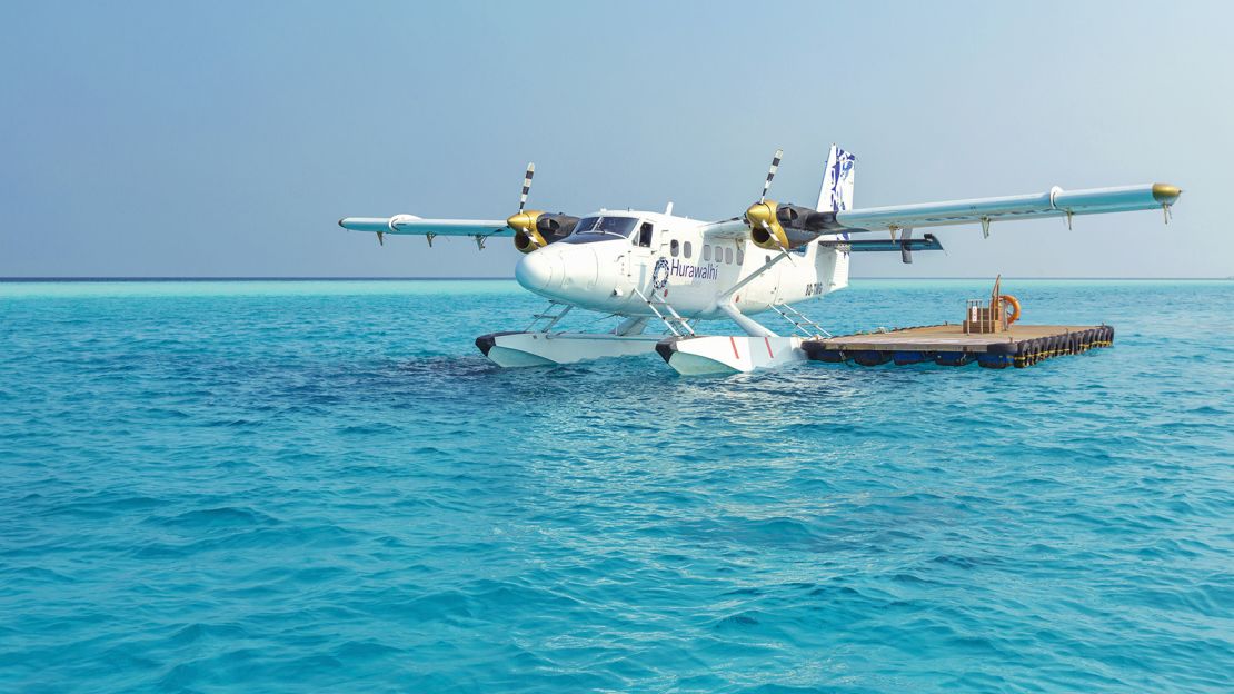 Hurawalhi Maldives private resort can be reached via seaplane from Male.