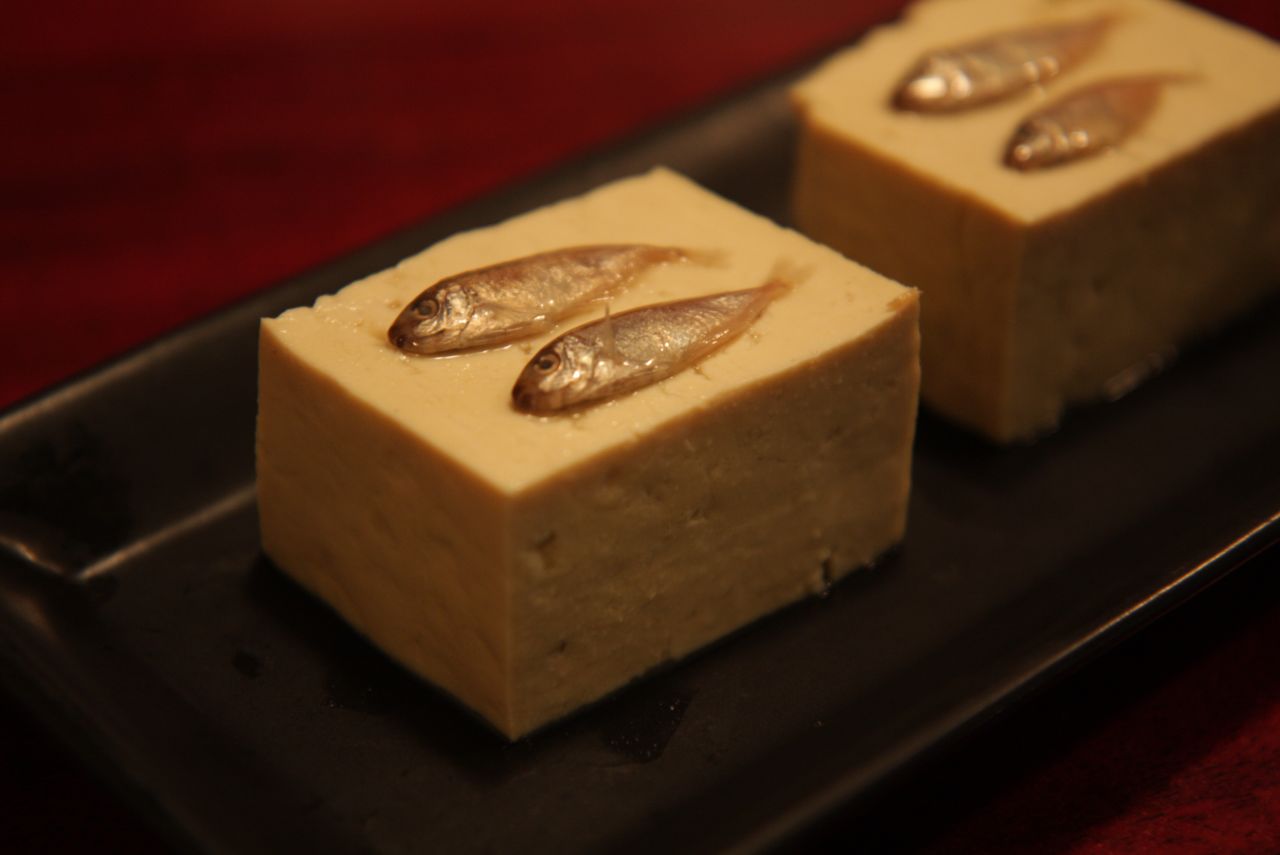 <strong>Local delicacy: </strong>Sukugarasu is a firm tofu topped with salted baby fish and is a classic Okinawan accompaniment to sake or awamori.