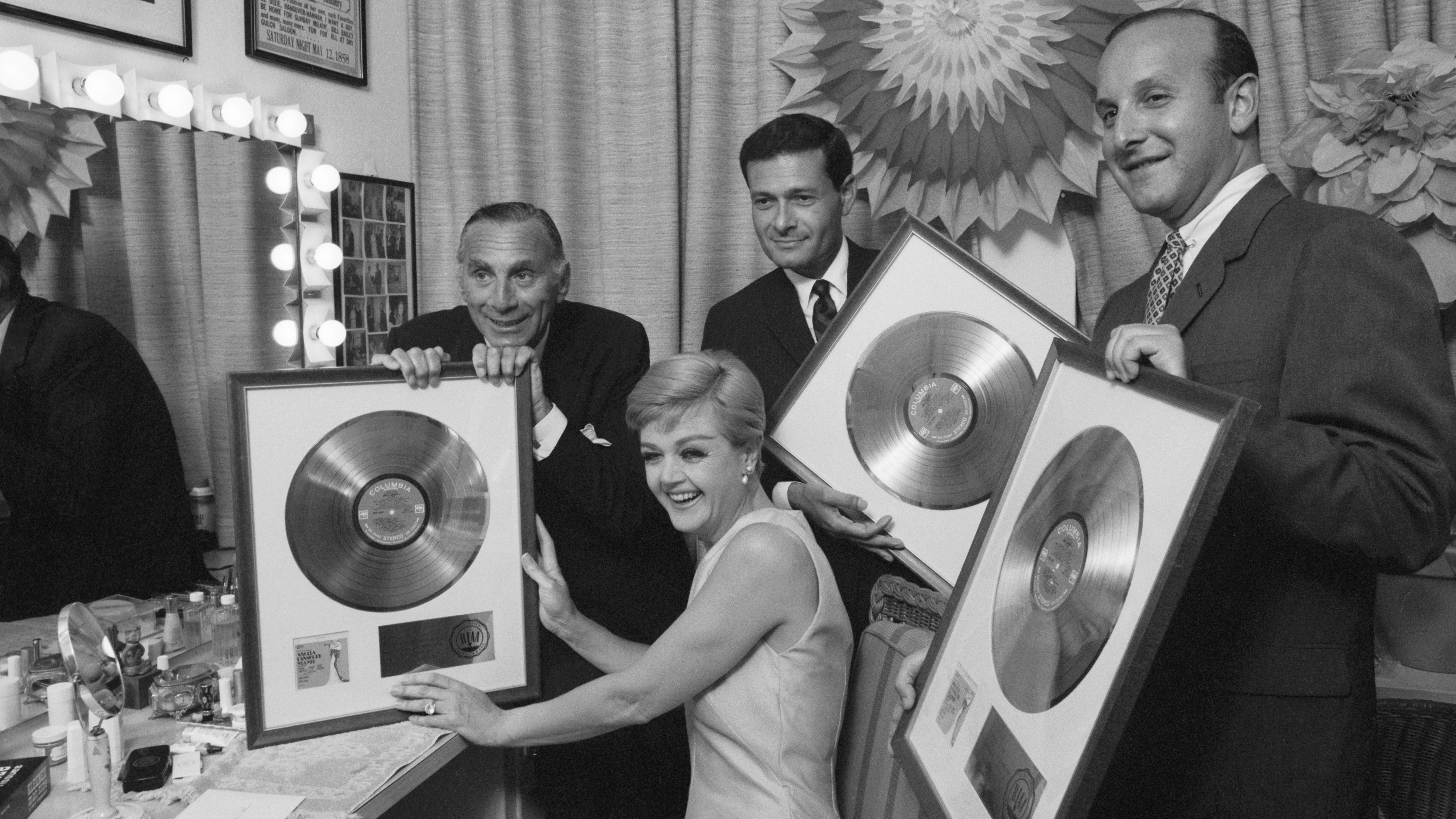 Lansbury poses with gold records in New York in 1967.