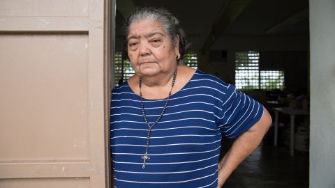 Paula Guzmán still lives in a shelter in an elementary school.