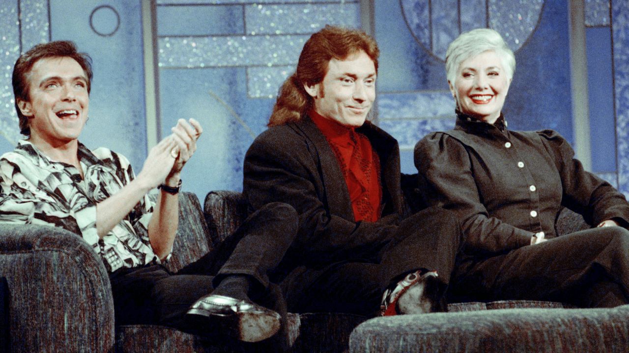 Former Partridge Family cast members David Cassidy, left, Danny Bonaduce and Shirley Jones reunite on the "The Arsenio Hall Show" in July 1993. It was the first time the three had appeared together since the popular 1970s series left the air. Cassidy performed "I Think I Love You" during the taping. 