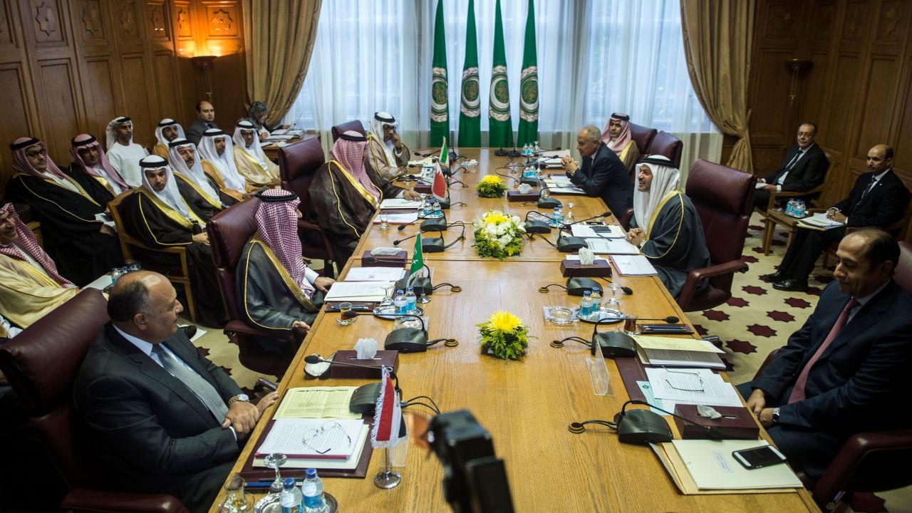 Arab ministers attend a meeting at the Arab League headquarters in Cairo on Sunday.
