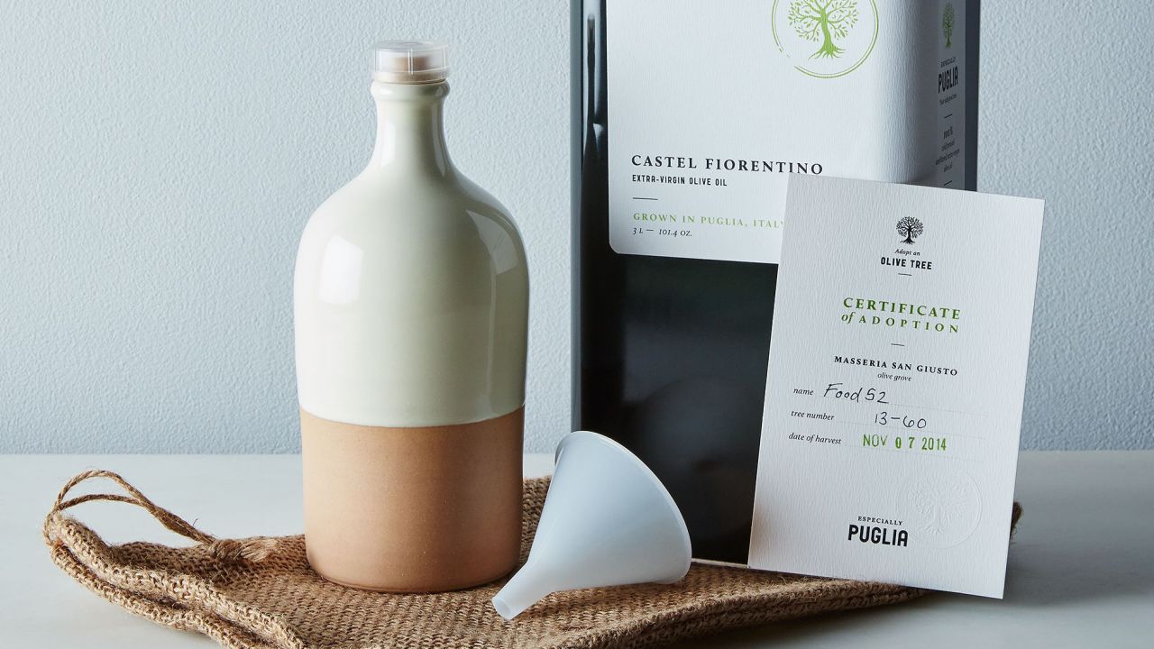 <strong>E: Especially Puglia Adopt an Olive Tree Gift Box and Subscription (starting at $160; </strong><a href="http://www.anrdoezrs.net/links/8314883/type/dlg/sid/1217azgiftguide/https://food52.com/shop/products/2966-adopt-an-olive-tree-gift-box-subscription" target="_blank" target="_blank"><strong>food52.com</strong></a><strong>) </strong>
