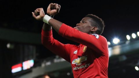 Manchester United's Paul Pogba celebrates after scoring against Newcastle United at Old Trafford on Saturday. 